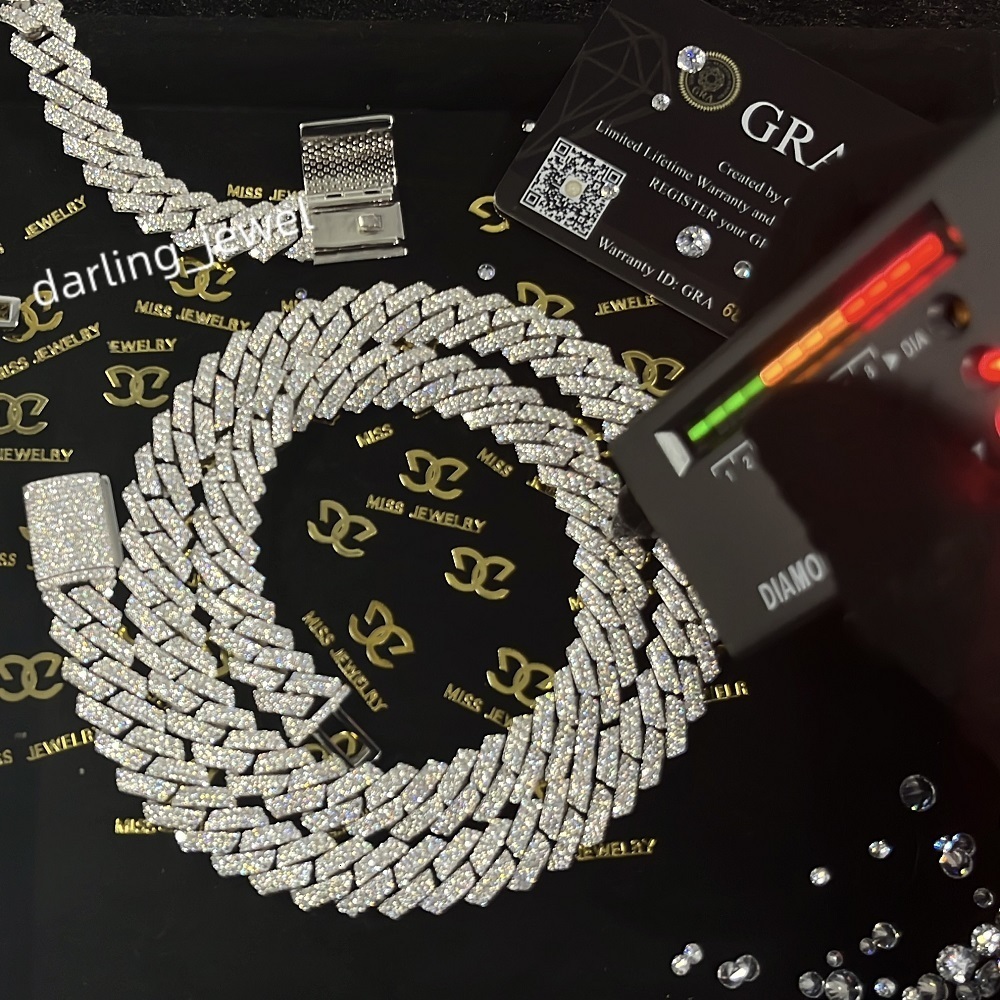 Hot Sale 10mm Sterling Silver Moissanite Cuban Link Chain Necklace and Bracelet New Type Jewelry