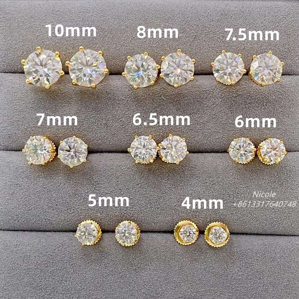 Pass Diamond Tester Classic 6 Prong 925 Sterling Silver Moissanite Screw Back Stud Earrings