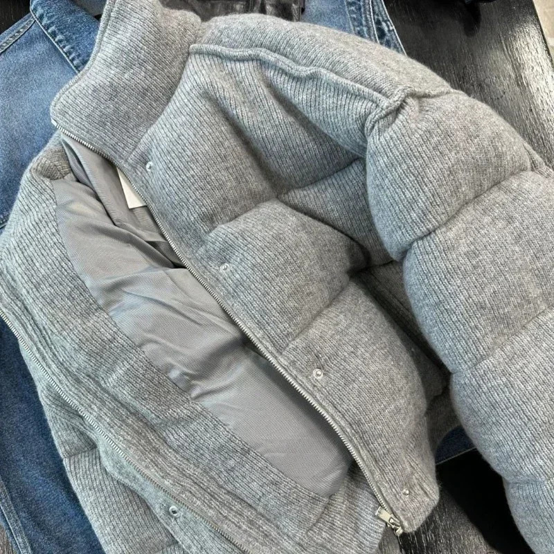 American Style Gray Parkas Women Winter Stand Collar Zipper Coats MujerLong Sleeve Thicked Warm Jackets 251104