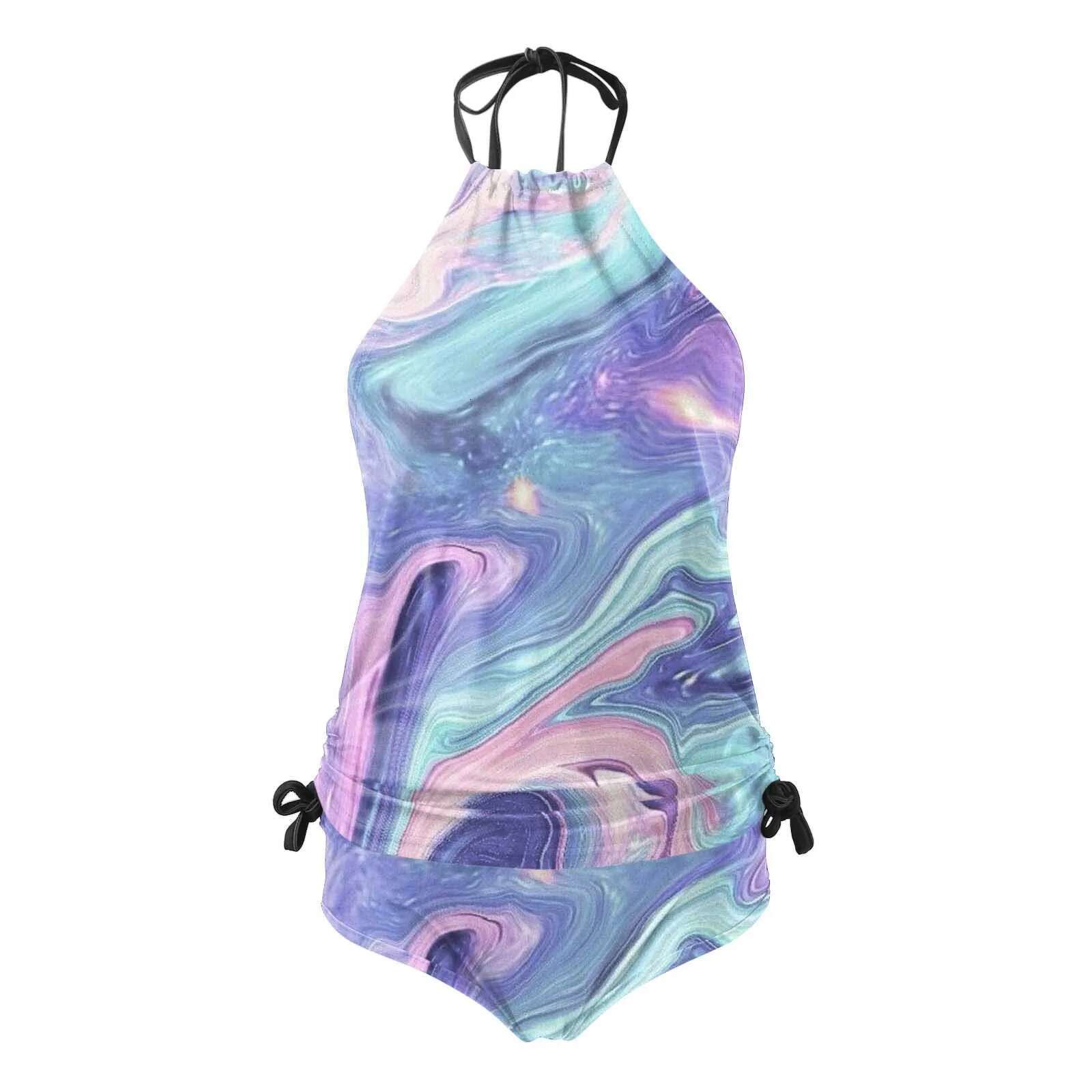 Dongdumaoyi Swimwear Design Piece For Women Neck Tank Tops And Shorts Outfit Backless Print Bathing Athletic Swimsuit