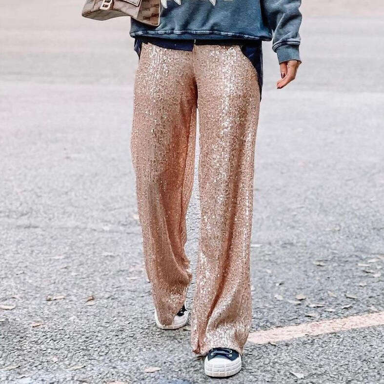 Fashion Cross-Border Women's Clothing Sequin Slim Fit Long Bling Beaded Festival Party Straight Pants