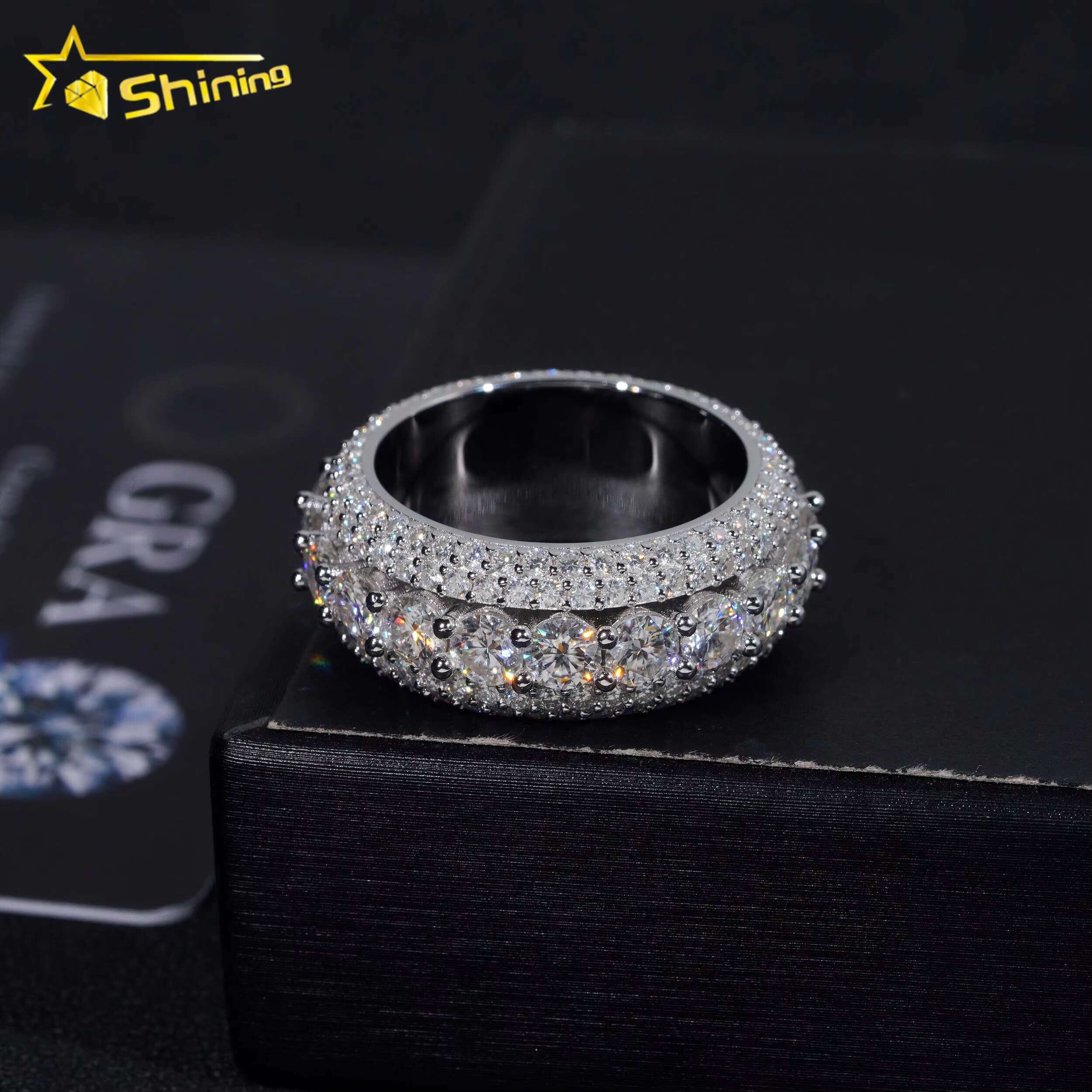 Luxury Rappers Jewelry Gold Plated Solid Inside 925 Sterling Silver Hip Hop Fully Iced Out Moissanite Band Ring