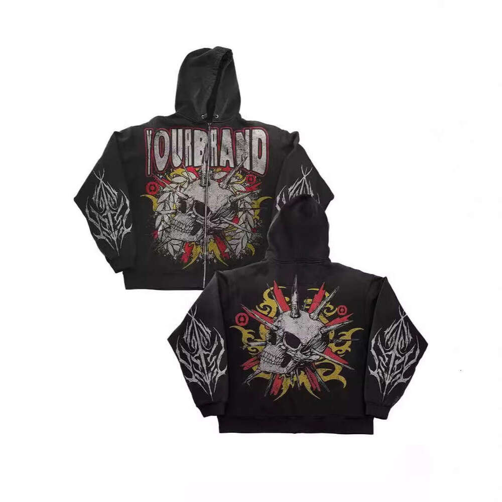 American street trend new Y2K printed unisex zipper loose hooded sweatshirt gift for man