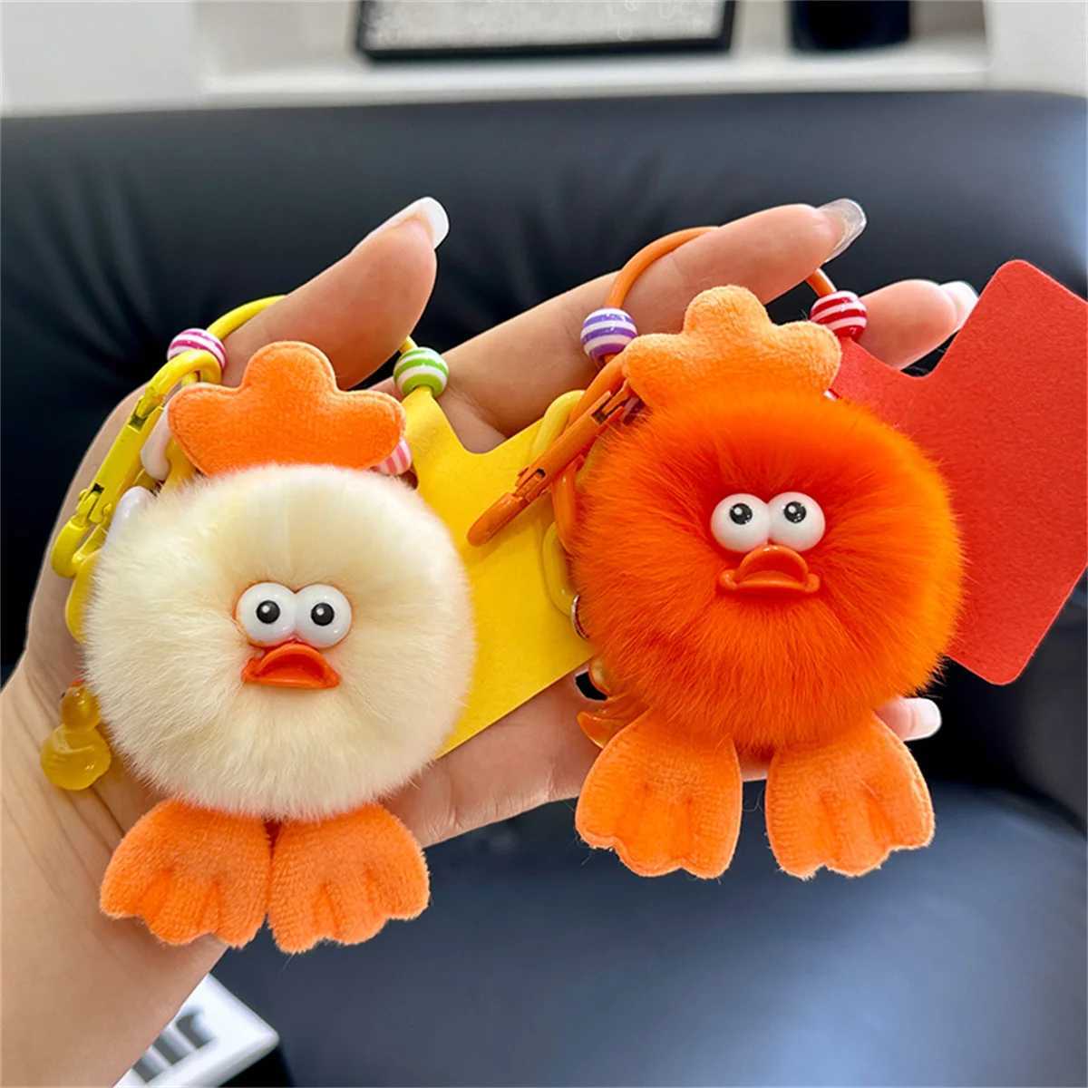 Fashionable and cute Rex rabbit keychain fur duck mini pendant keychain womens bag decoration car key decoration giftXJ250409