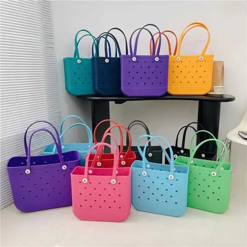 M/L/XL Beach Bag Fashion EVA Waterproof Picnic Storage Basket Travel Shopping Handbag Womens Shoulder Solid Color Handbag Y250409