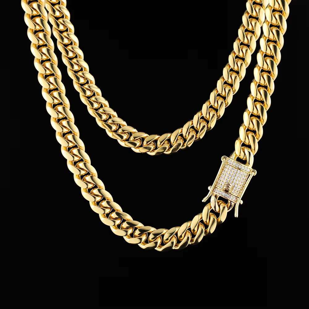Hip Hop Necklace Men Chain Stainless Steel Necklace Solid Gold Hip Hop Miami Cuban Link Chain 18k14k Gold Chain