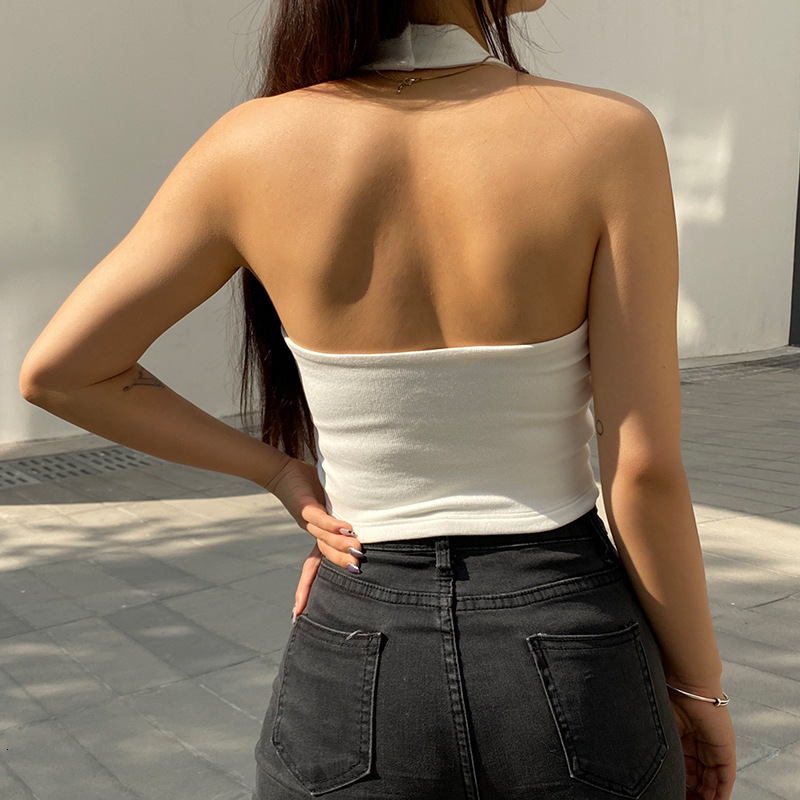 2025S Designer Women S T Shirt Sexy Spicy Girl Hanging Neck Back Small Strap Female Slim Fit Style Open Navel Solid Color Thread Versatile Short Top T