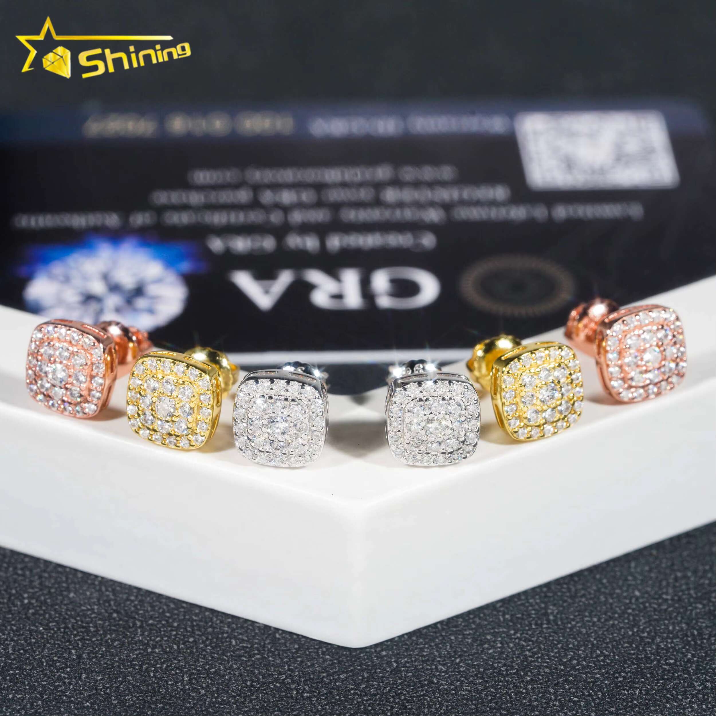 Ready to Ship Pass Diamond Tester Iced Out Hip Hop Popular 925 Sterling Silver VVS Moissanite Stud Earrings