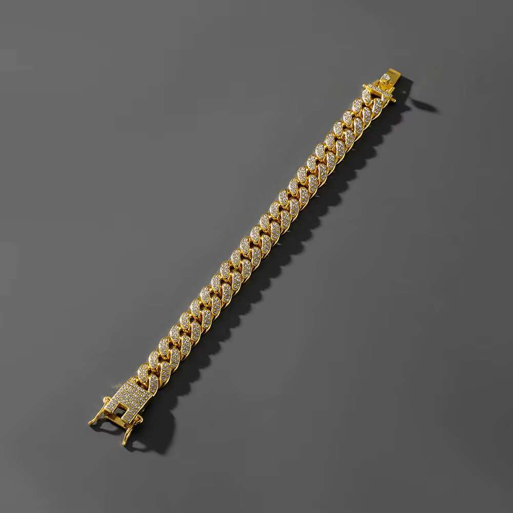 HipHop Men Women 13MM Cuban Link Chain Bracelet Bling Iced Out Row Rhinestone Paved Miami Rhombus Cuban Chain Pulseira Cubana