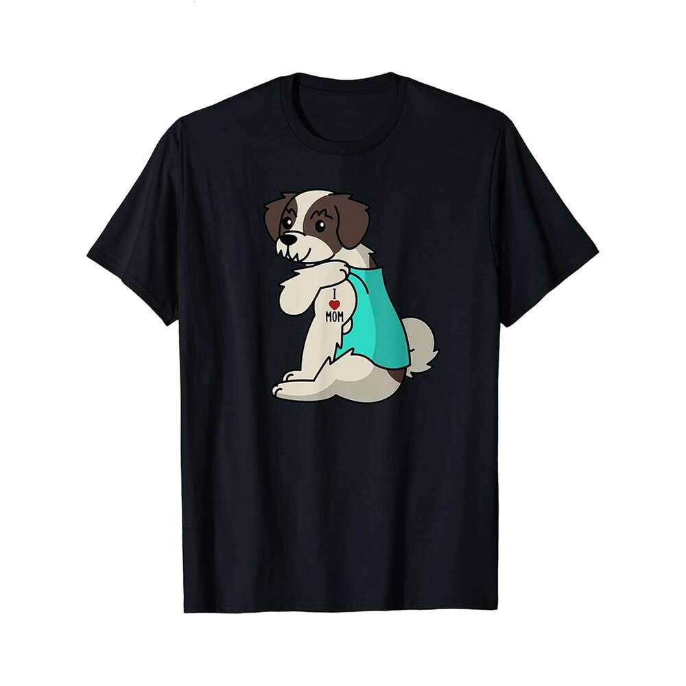 Designer T shirt I Love Mom - Tattoo Dog Lover Animal Breeder Canine Puppy - 220g Tshits