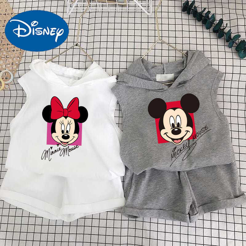 Disney Childrens set girls shorts two-piece set boys hooded vest babys summer clothes childrens clothing Korean version childrens clothingXJ250409