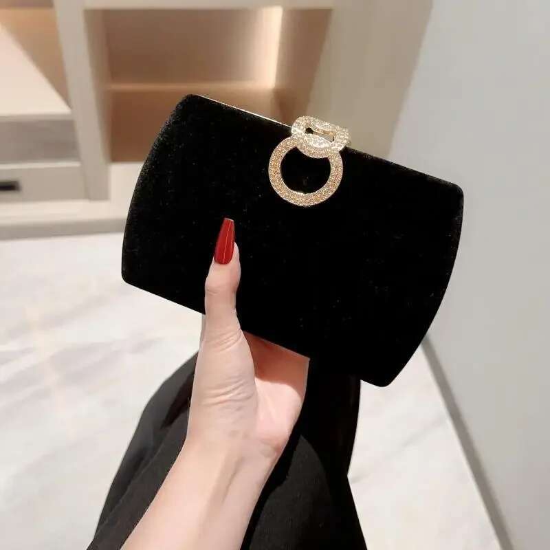 Black Square Clutch Clutches Women Design 2024 New Party Evening Shoulder Veet Dias Bags Handbags Purse Wedding