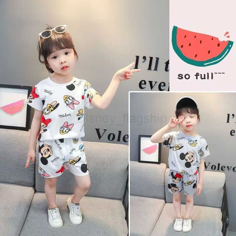 Disney Summer sports ice silk set for boys and girls childrens trendy cartoon T-shirt cute short sleeved shorts for little girls 2-piece setXJ250409