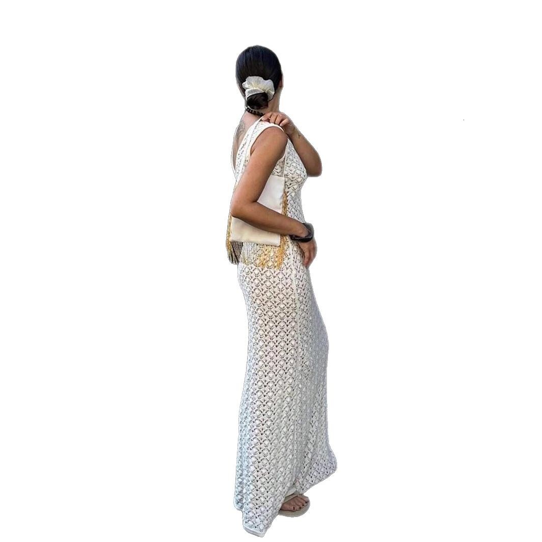 New 2025 model!! Knitted beach dress sexy sleeveless hollow out perspective seaside vacation dress sunscreen suit