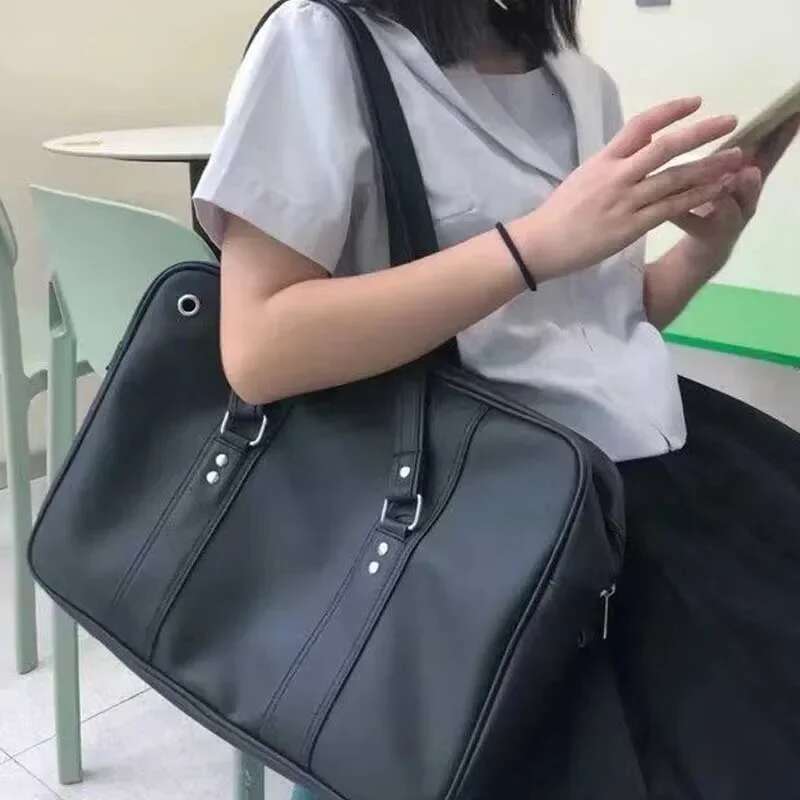 2024 New Women Japanese JK Uniform PU Student Commuter School Bag Large Capacity One Shoulder Straddle Bags Handbag Totebag