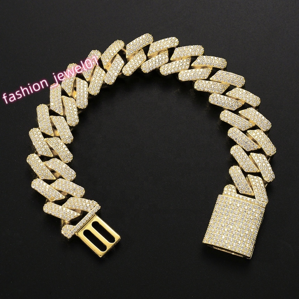 BES Luxury Trend Hip Hop Iced Out Cubic Zircon Solid Bracelet 20mm Cuban Chain Bracelet Fashion Men Women Gold Plated Bracelet