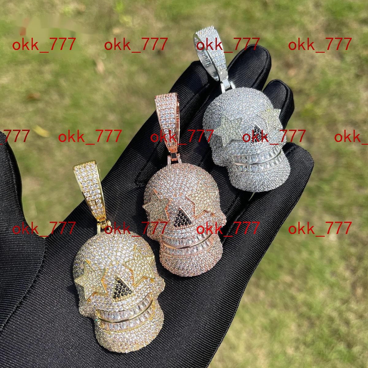 Hip star eye skull pendant necklace mens 925 silver moissanite hip-hop trendy jewelry