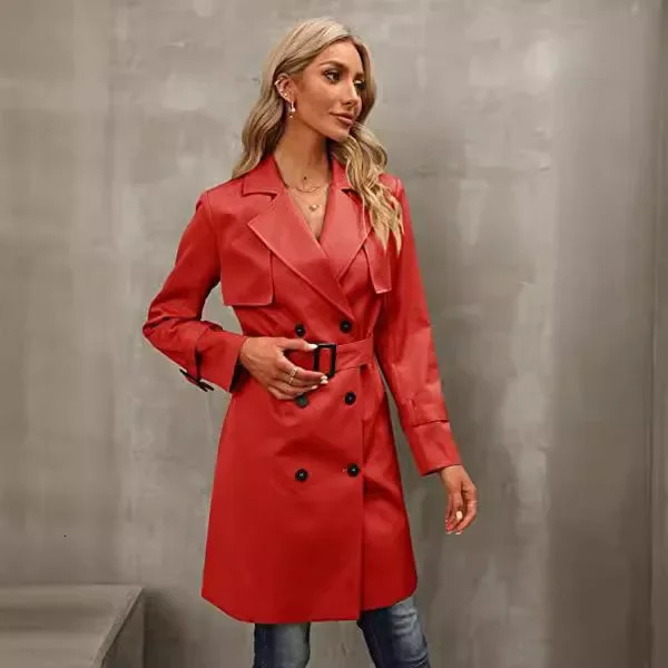 Windproof jacket winter and autumn womens doublelayer fashionable casual trench solid color 250409