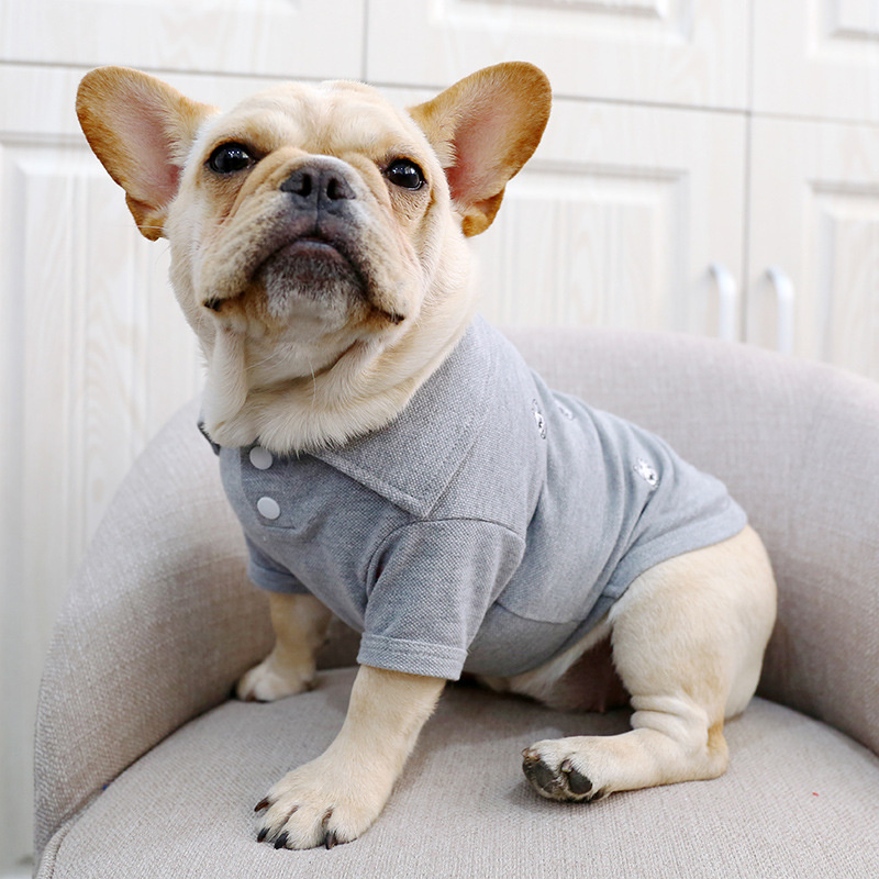 Pet French Dog Handsome clothing Fashion Grey Full Embroidered Small Shirt Pet Dog Corgi Short Sleeve