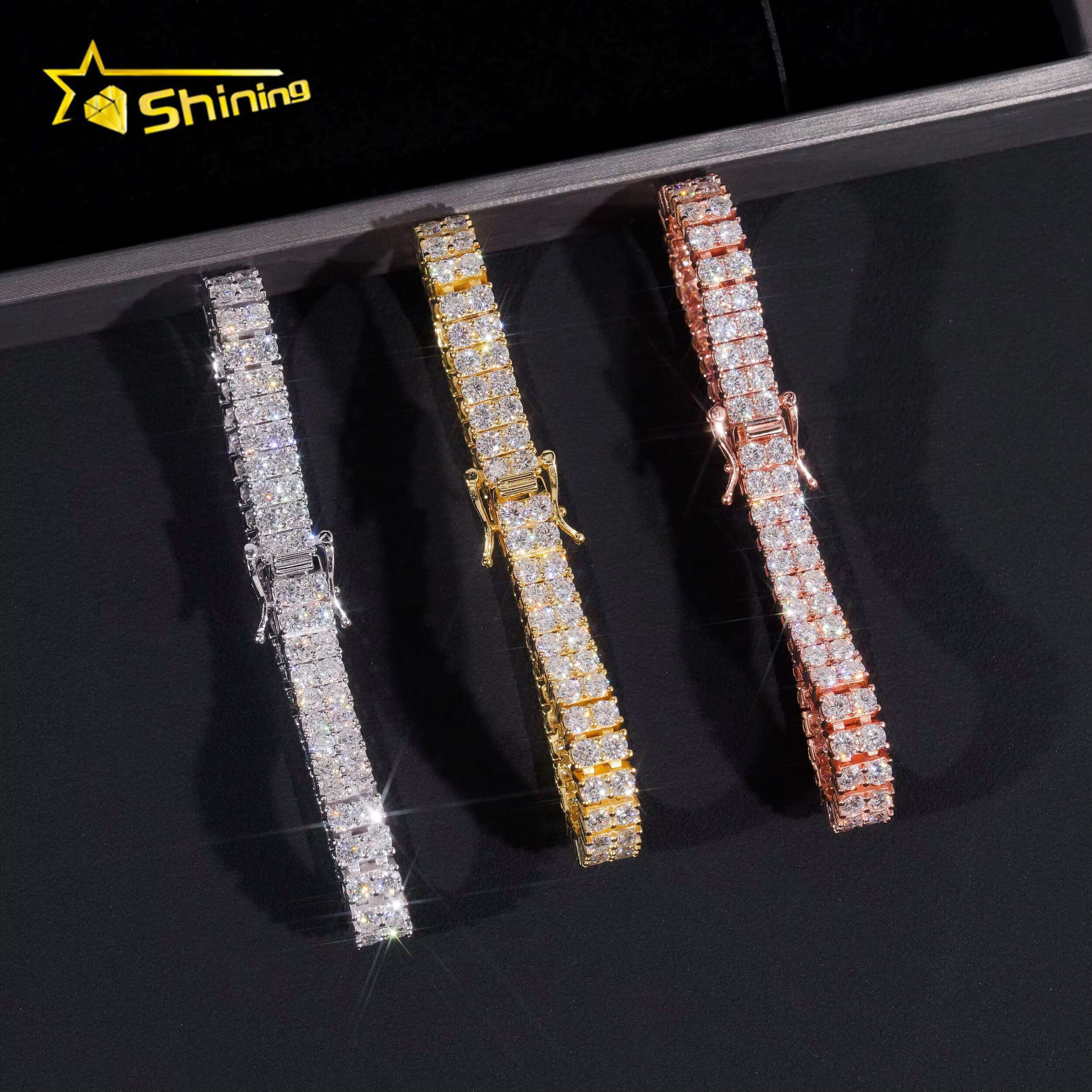 2rows Moissanite 6.6mm Tennis Bracelets 18K Gold Plater Fine Jewelry Sterling Silver Tennis Chain Bracelet Hot Sale Design