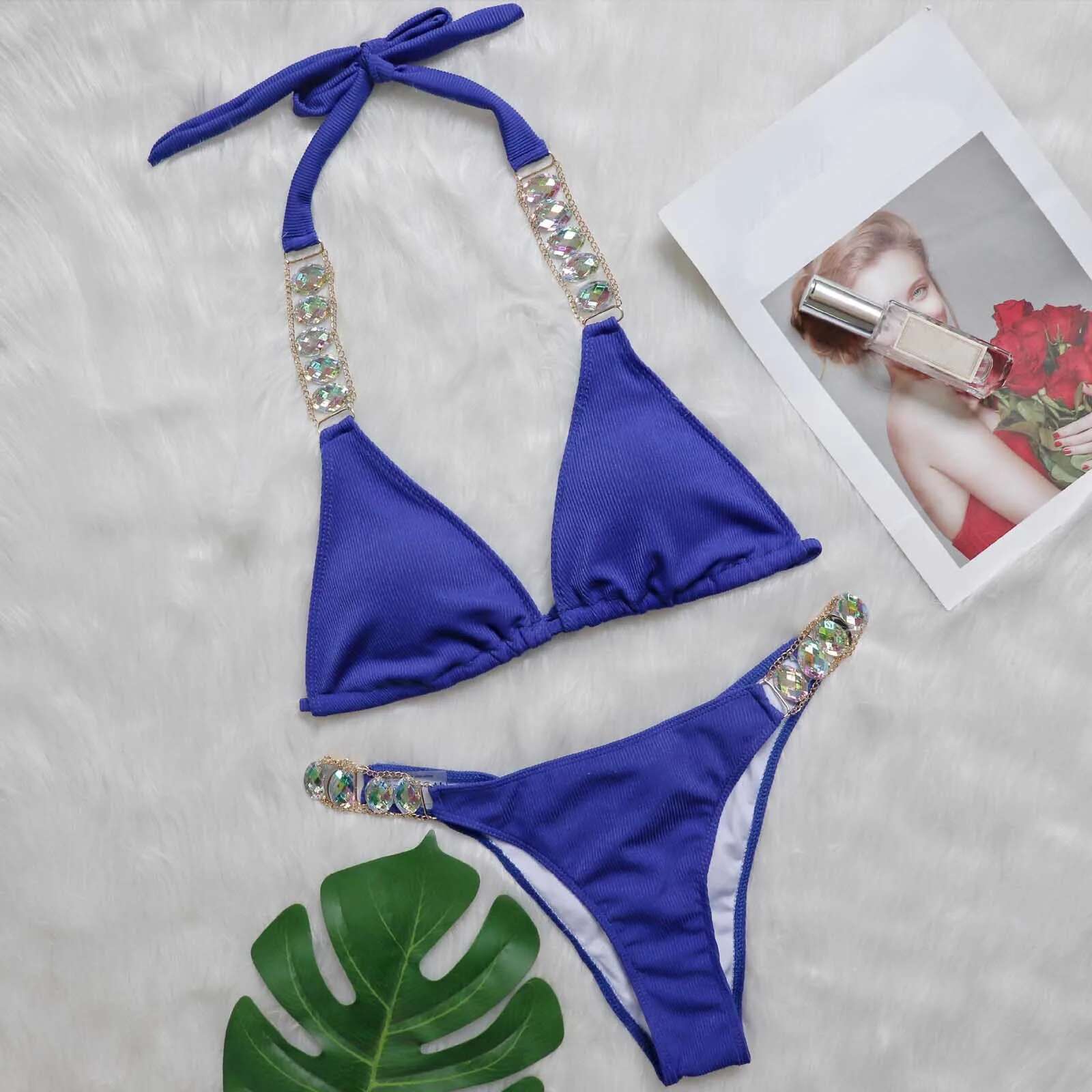 Dongdumaoyi New Fashion Sexy Bikini Solid Swimsuit Women Swimwear Push Up Set Brazilian Bathing Suit Summer Hanging Neck Beach Wear Swimming