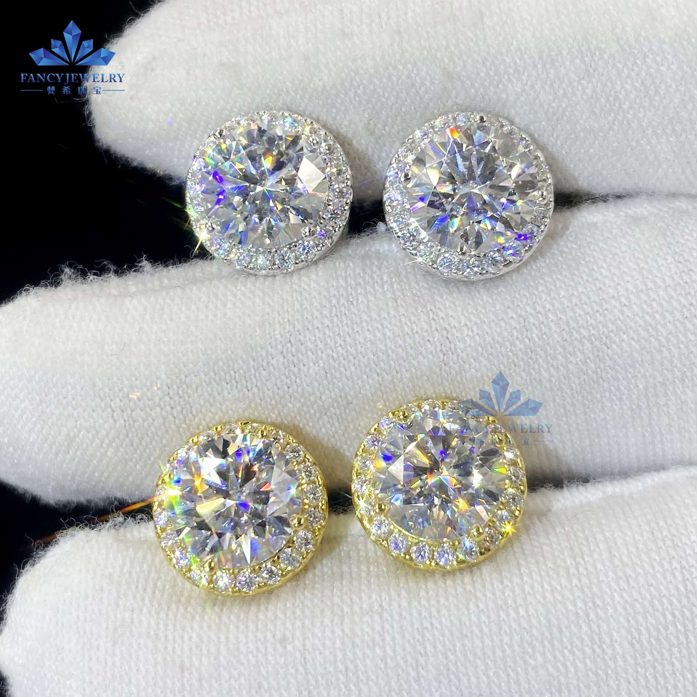 2 Carat 8mm Moissanite halo Earrings White Gold Yellow Gold Plated D VVS Moissanite Gra butterfly Lock Women Earring 925S
