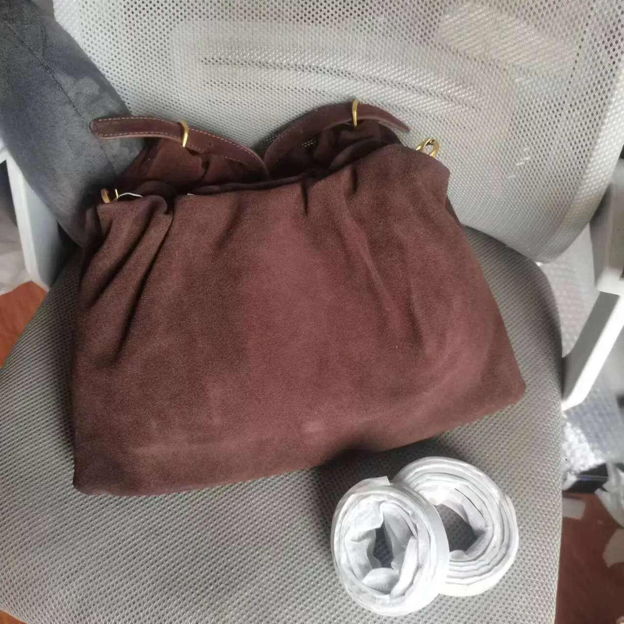 Ruched Korean Kakhi Coffee Designer Armpit Shoulder Bag 2 Straps Real Matte Suede Cow Leather Women Handbag 2025 Chamois Tote