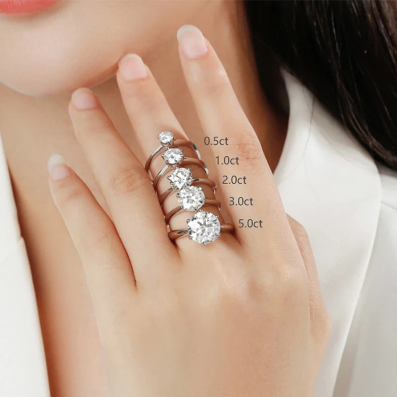 Tezzc 1ct 2ct 3ct 5ct womens engagement ring 925 sterling silver diamond ring wholesale jewelry 250325