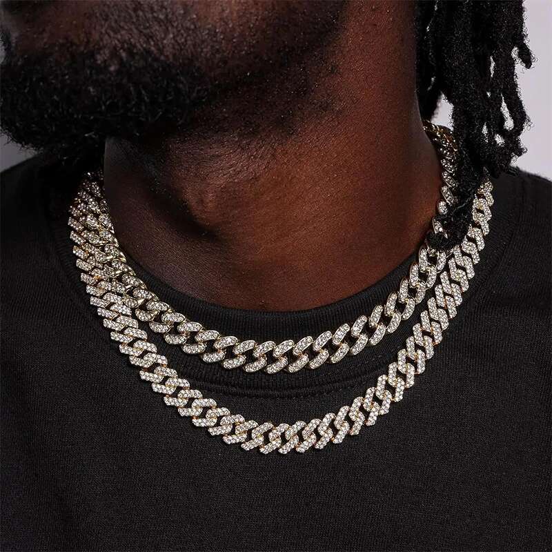 Men Cuban Chain Hip Hop Bracelet Necklace Silver Metal Link Chains Rhinestone Mens Jewelry Bracelets Necklaces