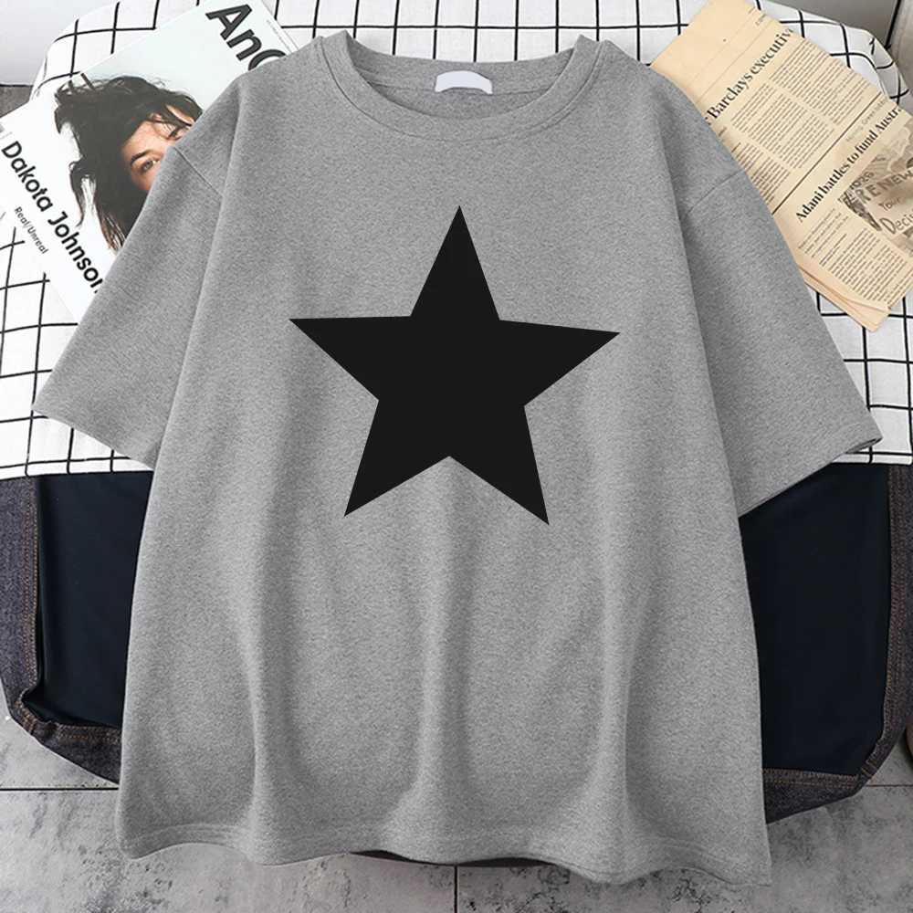 Five Star Cotton Printed Mens T-shirt Top Creative Basic T-shirt Personal Oversized T-shirt Street Sports T-shirtXJ250409