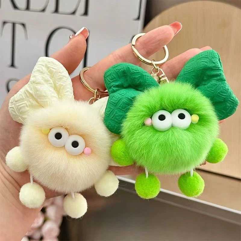 Cute cartoon big eyed plush doll bow keychain fun ball car keychain pendant toy backpack decoration accessories giftXJ250409