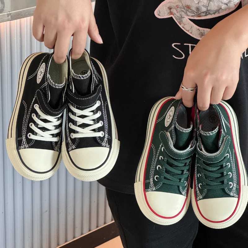 2024 New Childrens Canvas Shoes Solid Color Hand Painted Boys and Girls High Fashion Edition Childrens Casual Shoes 3-12y X250409