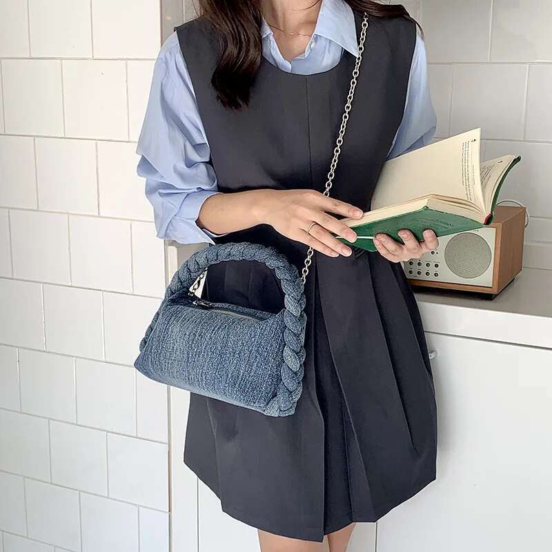 Fashion Denim Women Shoulder Bag Female Handbag Blue Jeans Cotton Woven Tote Designer Bags Crossbody Purse