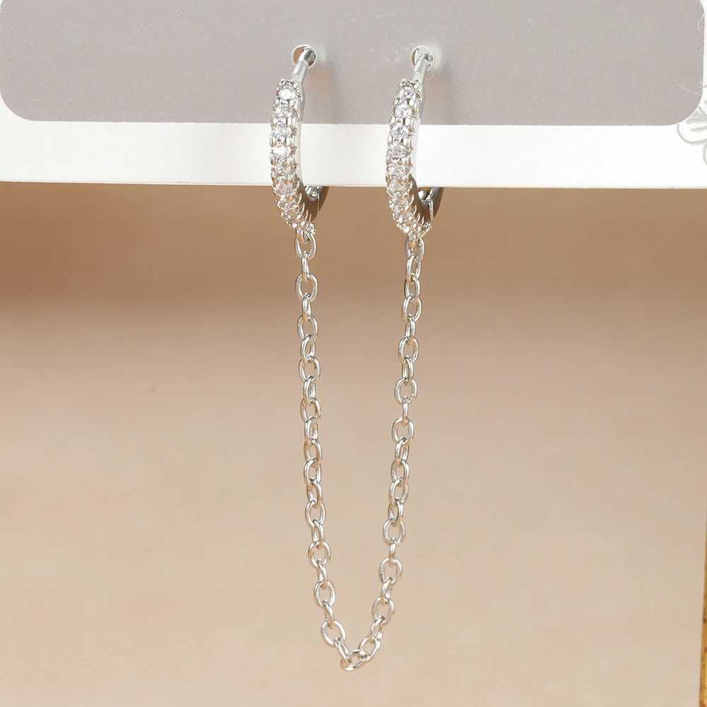 Women Stainless Steel Double Chain Hoop Earrings Crystal Tassel Earrings Fashion Party Wedding Jewelry Statement Gift Z250408