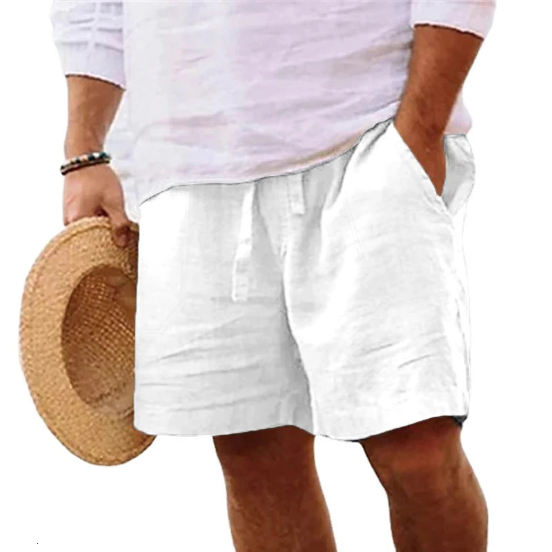 mens solid color short lightweight sports pants linen beach shorts jogging 250409