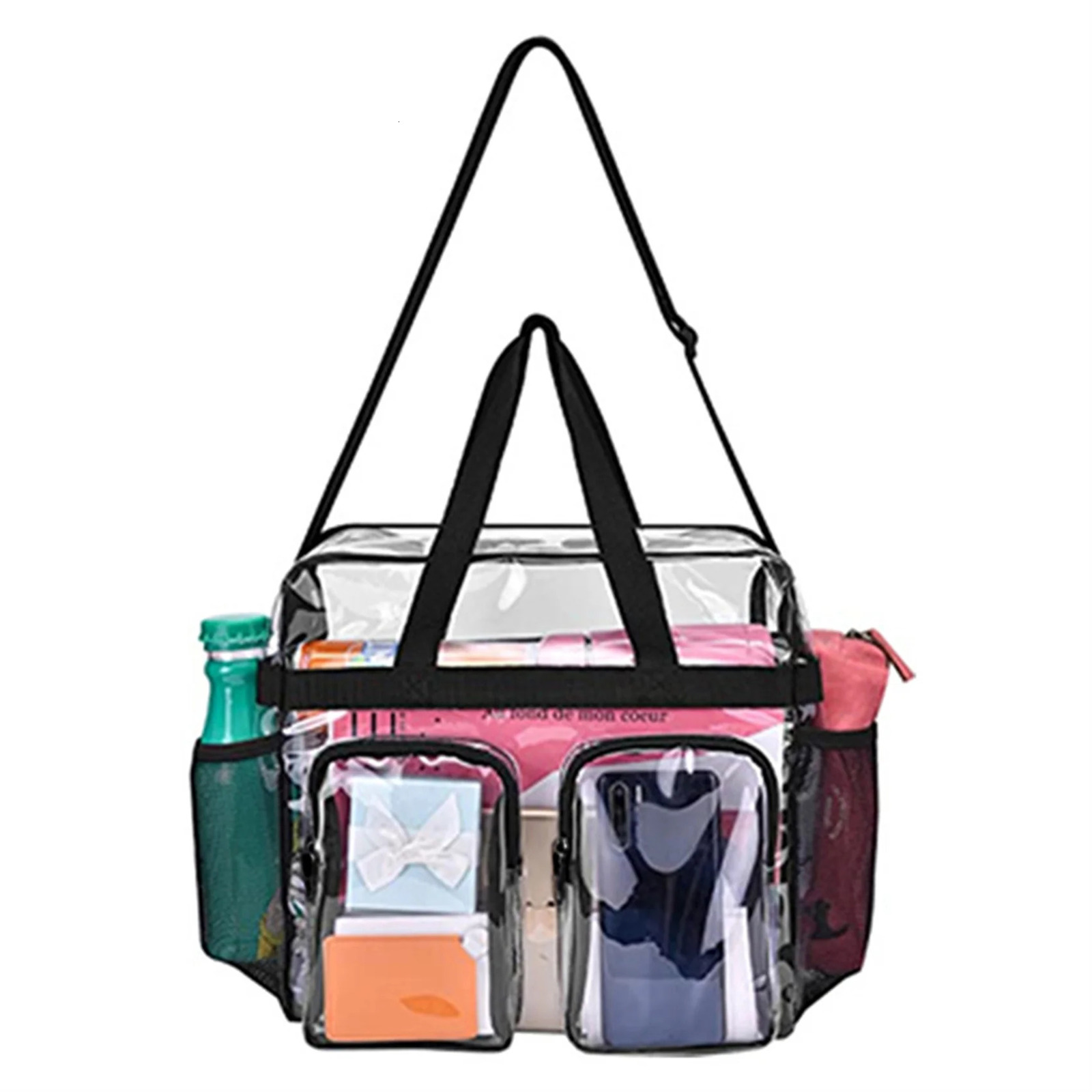 PVC Unisex Multi Pocket Casual Shoulder Bag Portable Large Capacity Transparent Waterproof Tote Bag 250407