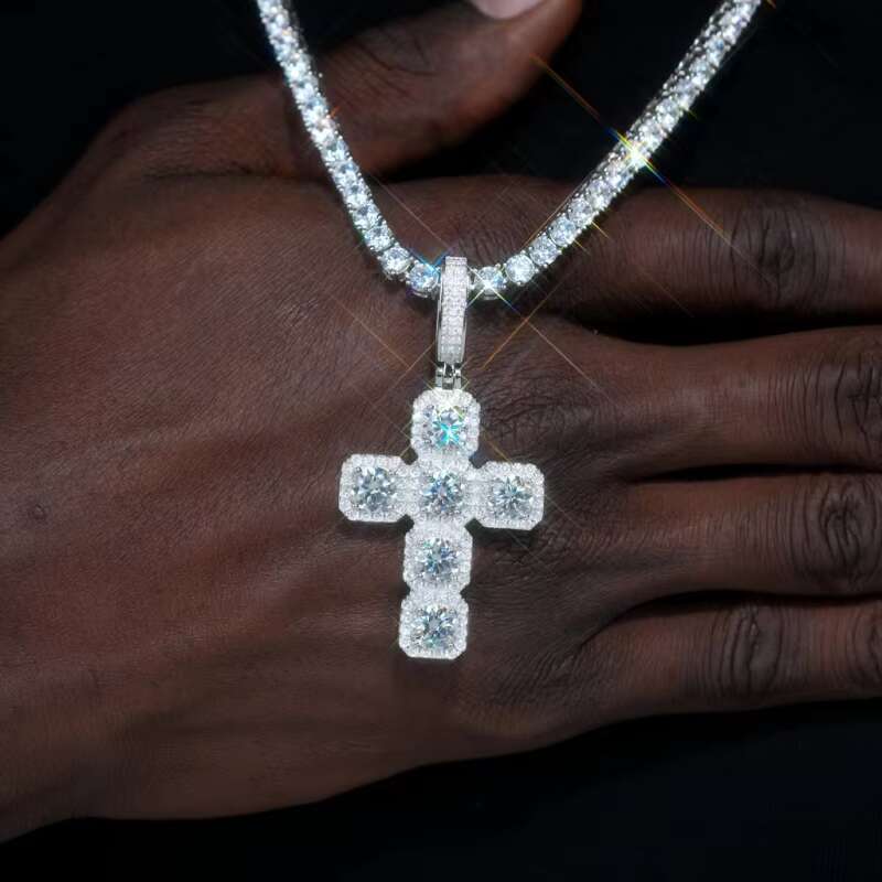 CUBAN LINK CHAIN 10MM in WHITE GOLD BUNDLE WHITE GOLD CROSS TENNIS CHAIN