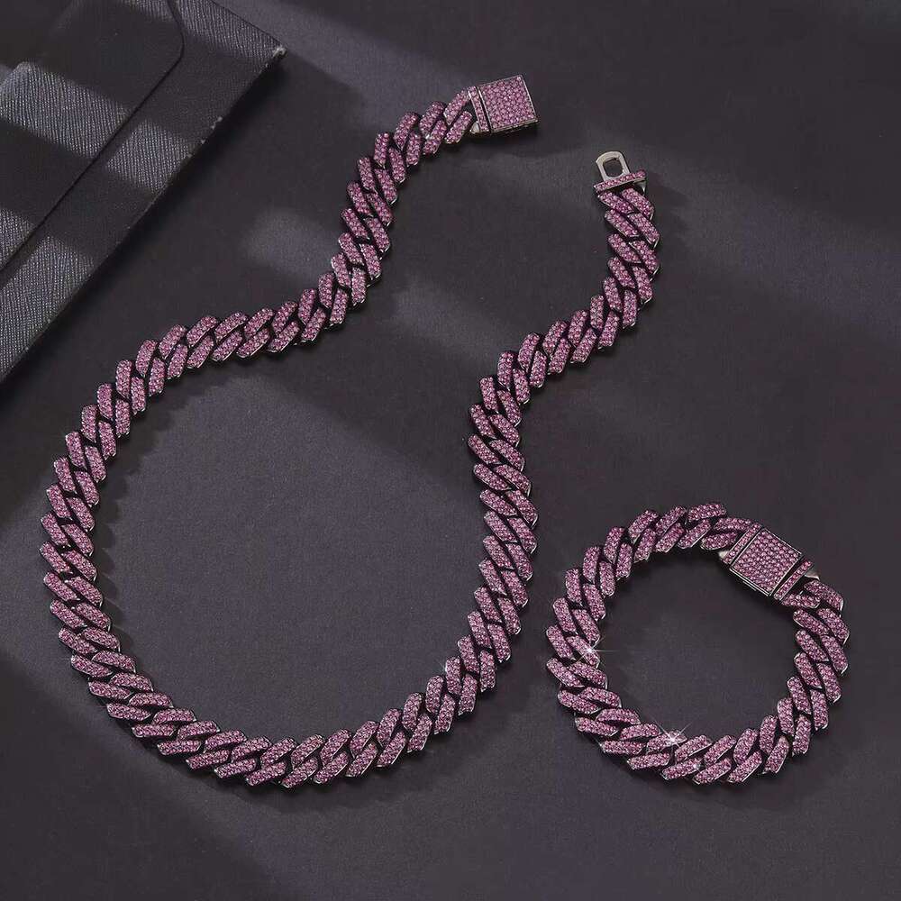 13mm Hip Hop Miami Cuban k Chain Set Necklace +Bracelet Creative Iced Out Shiny Trendy Stylish Jewelry for Women Men