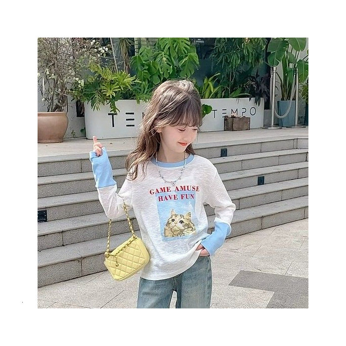 Ddmyshoesvip Spring And Autumn New Fashionable Medium Large Children S Color Contrast Long Sleeve Base T Shirt Trendy Printed Little Girls Top