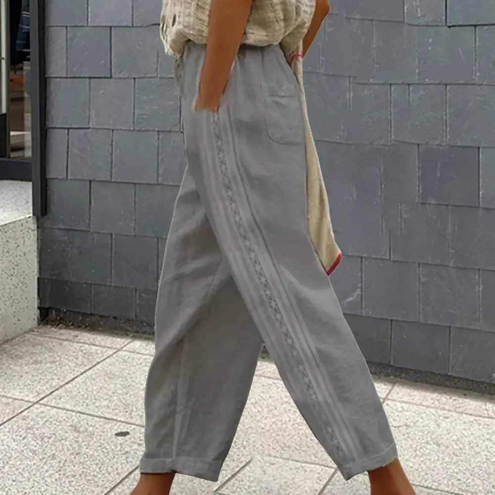 Casual bag wide leg pants loose white Drstring high waisted streetwear cotton linen pants womens straight leg pantsXJ250403