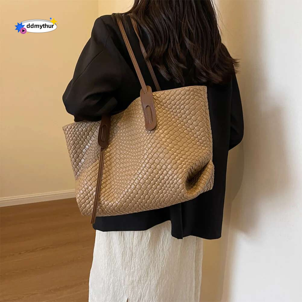 Large Capacity Woven Armpit Tote Casual Commuting Women's Retro Hand-held Shoulder Bag Daily Work ddmythur