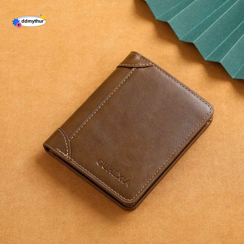 Leather Rfid Wallet Men Slim Vertical Wallets Black Thin Short ID Credit Card Holder Minimalist Men's Brown Money Bag ddmythur