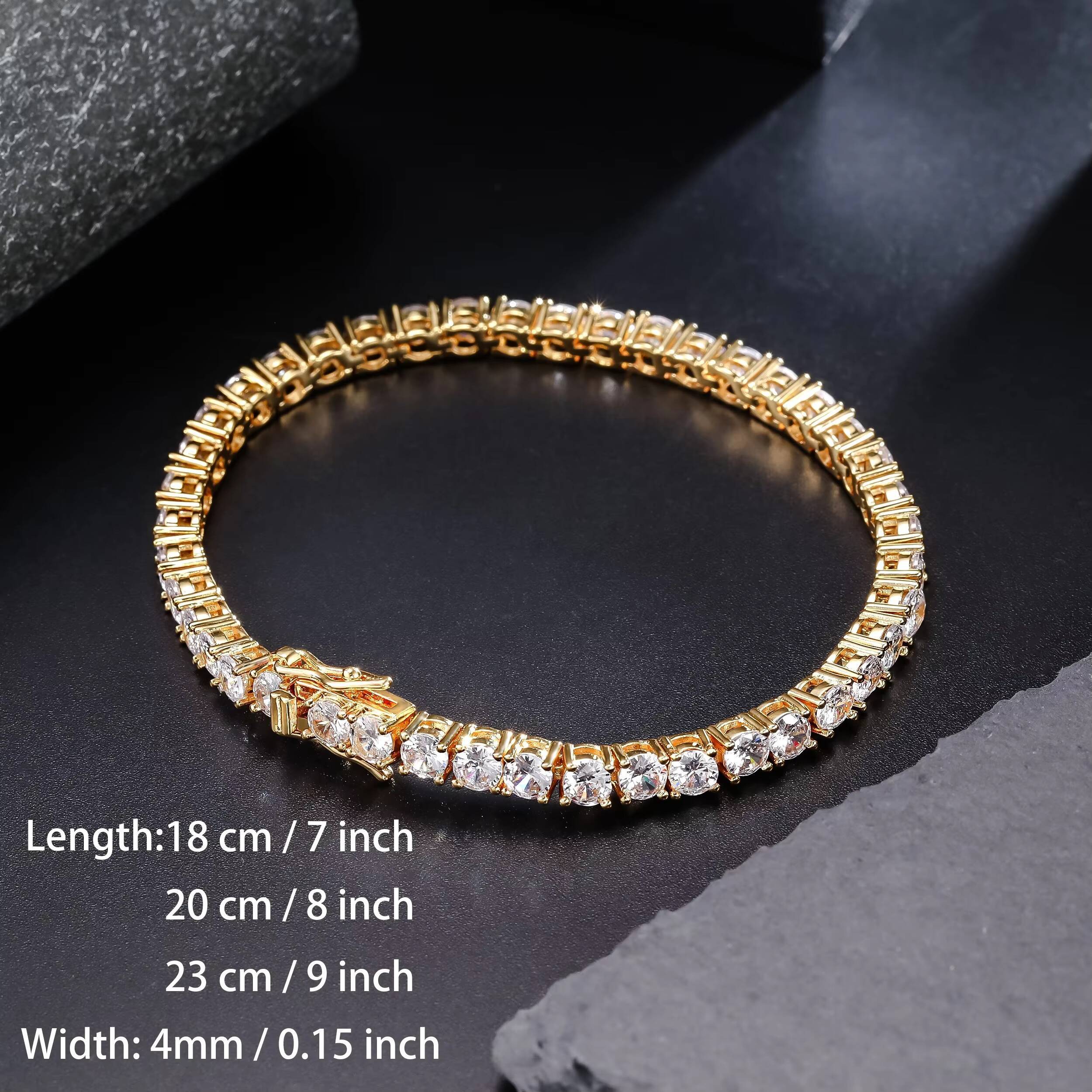USA Stock Classic Tennis 4MM Round CZ Cubic Zirconia Cut Diamond 18K White Gold Plated Charm Tennis Bracelets for Women Men