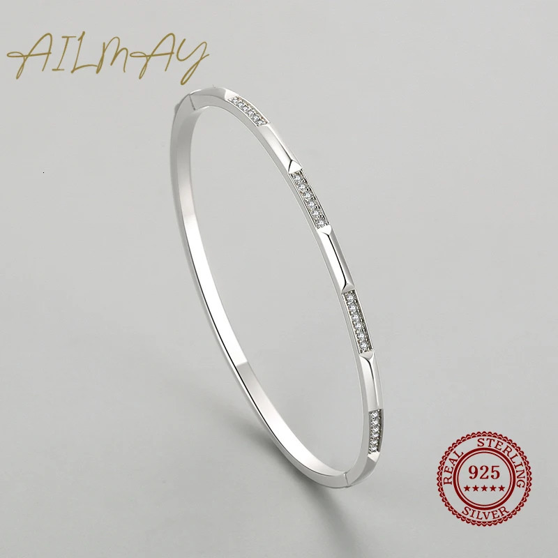 Ailmay 925 Sterling Silver Simple Geometric CZ Bracelets for Women Minimalist Fine Jewelry Style Bague 250408