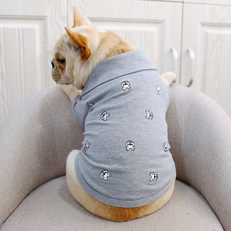 Pet French Dog Handsome clothing Fashion Grey Full Embroidered Small Shirt Pet Dog Corgi Short Sleeve