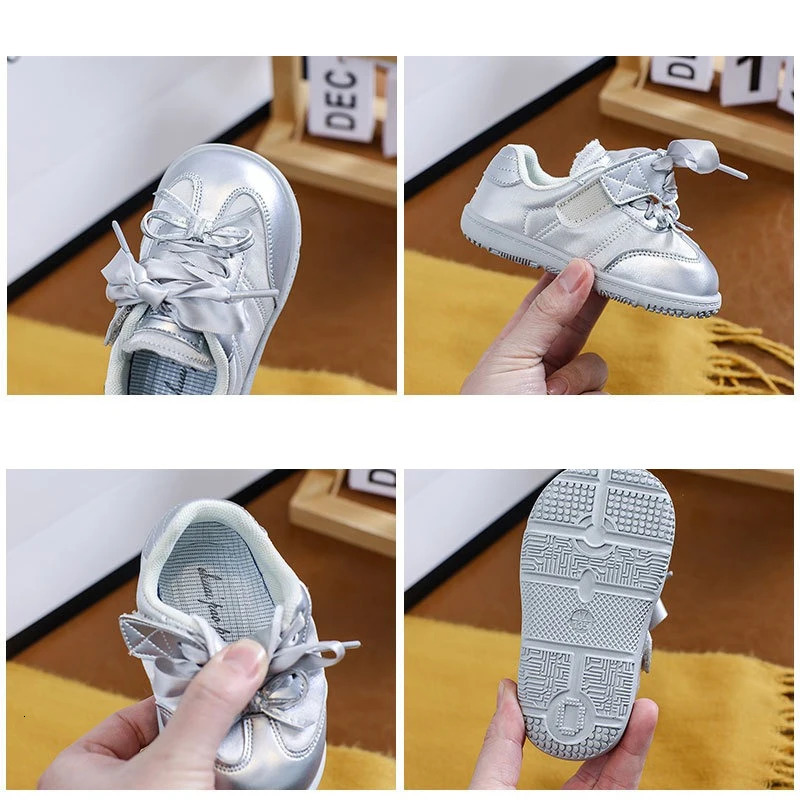 Baby girls casual shoes spring and autumn childrens sports shoes bow princess shoes anti slip soft soled childrens lightweight shoes 250409