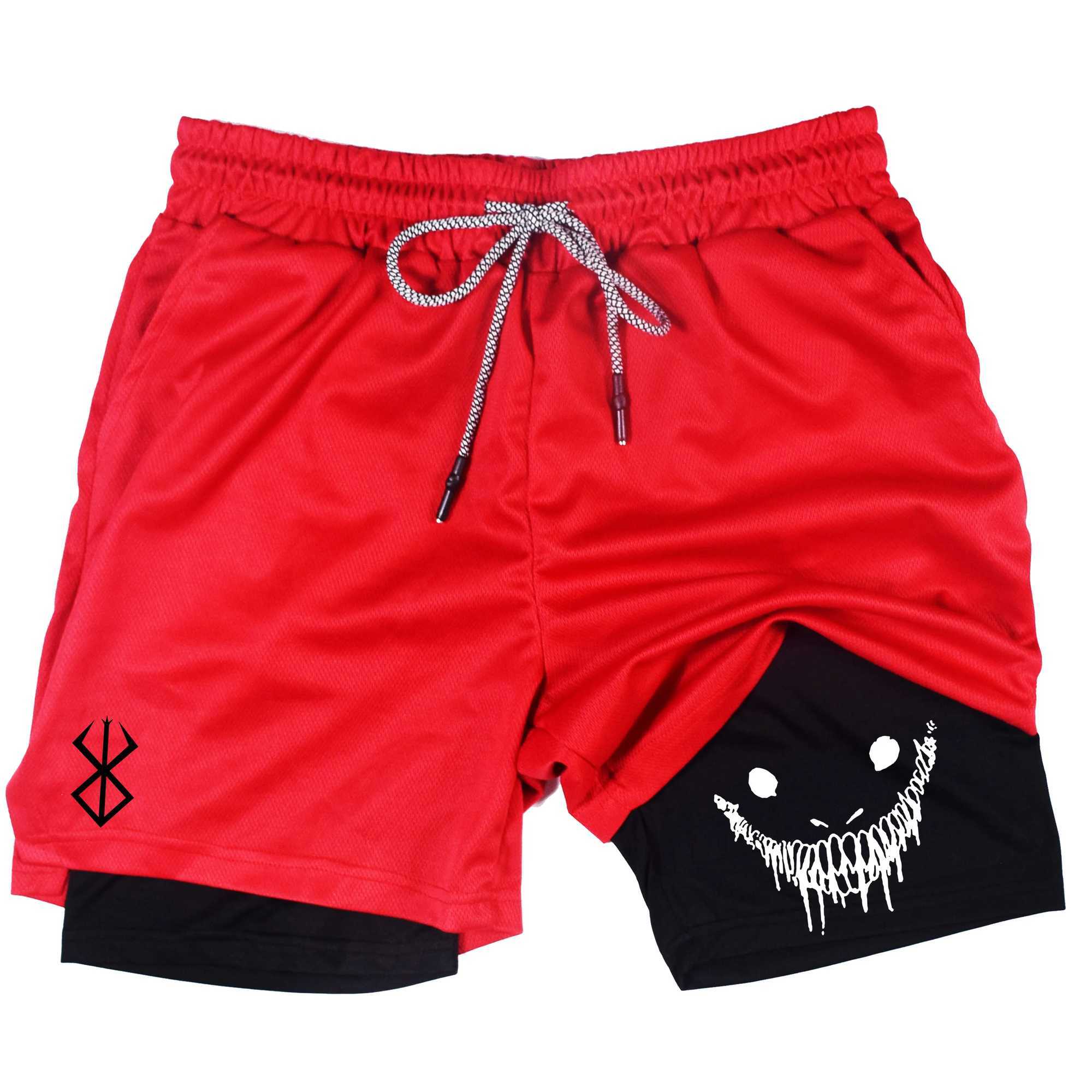Mens compression gym shorts boxing printed sports pants double layered quick drying basketball beach muscle fitnessC250409