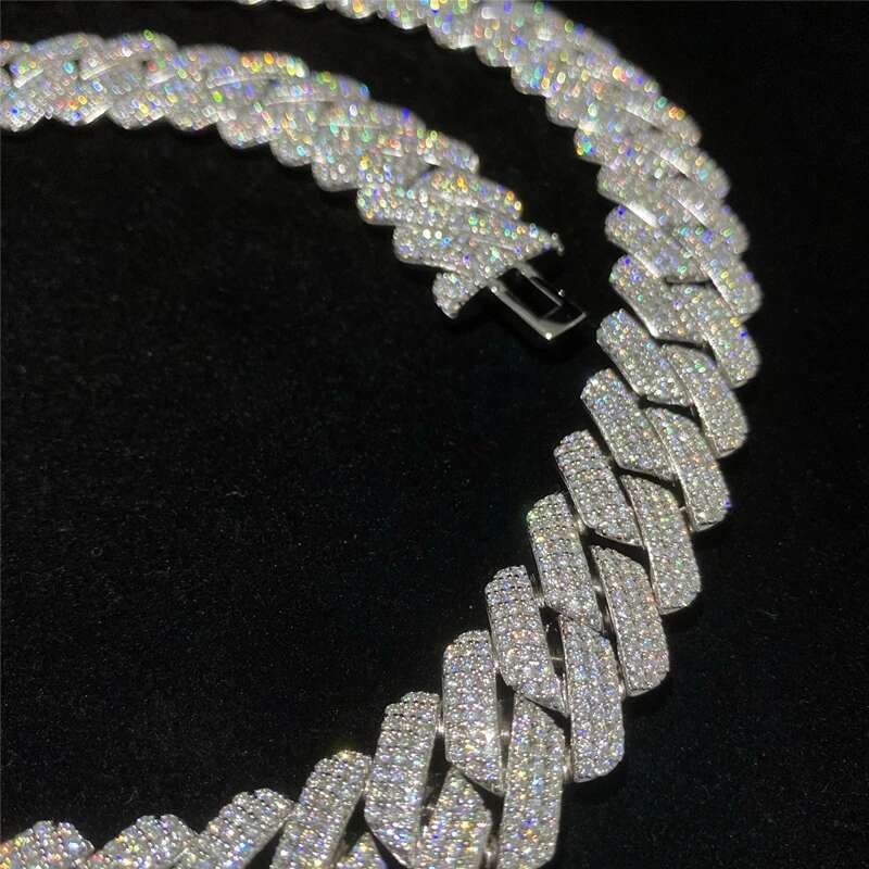 18mm 20mm Moissanite Iced Out Diamond Cuban Chain Necklace 925 Sterling Silver Hip Hop Necklace Miami Cuban Link Chain
