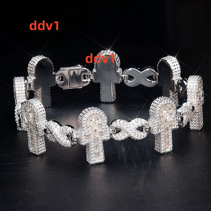 New Design Fashion Style Sparkly Iced Out Rapper Jewelry Fire Hip Hop Vvs Moissanite Cross Design Cuban Link Bracelet
