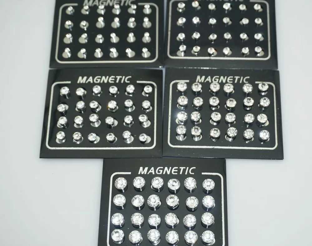 12 Pair(24pcs)/lot 3/4/5/6/7mm Round Crystal Rhinestone Magnet Stud Earring Puck Womens Mens Magnetic Fake Ear Plug Jewelry Z250408